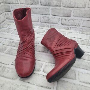 Cobb Hill Muted Red Cinched Leather Boots Heeled Size 10